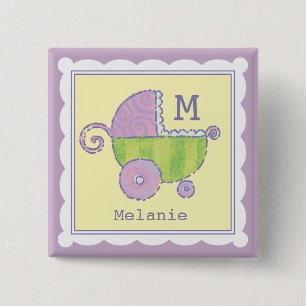 Sweet Dreams Baby Carriage Lavender Monogrammed 15 Cm Square Badge
