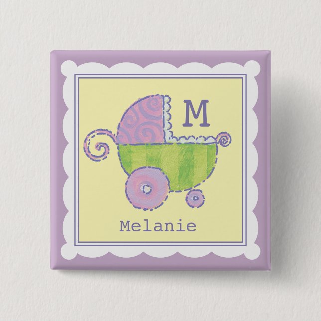 Sweet Dreams Baby Carriage Lavender Monogrammed 15 Cm Square Badge (Front)