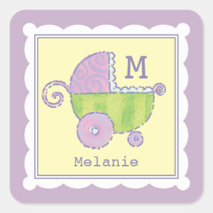 Sweet Dreams Baby Carriage Lavender Monogrammed Square Sticker