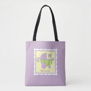 Sweet Dreams Baby Carriage Lavender Monogrammed Tote Bag