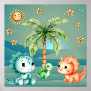 Sweet Dreams Baby Dinosaurs Nursery Poster
