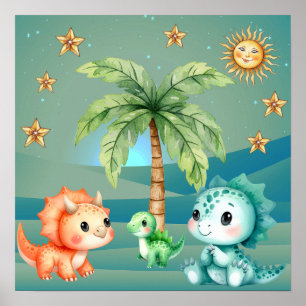 Sweet Dreams Baby Dinosaurs Nursery Poster