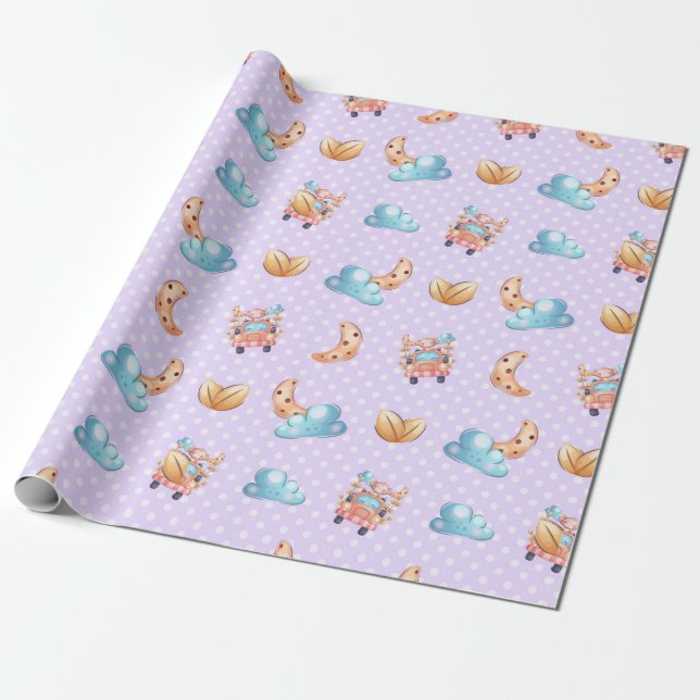 Sweet Dreams Baby Monkey Pattern Wrapping Paper (Unrolled)
