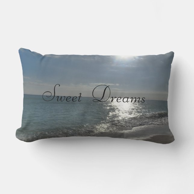 Sweet Dreams Beach Ocean Blue Scene Cushion Pillow (Front)
