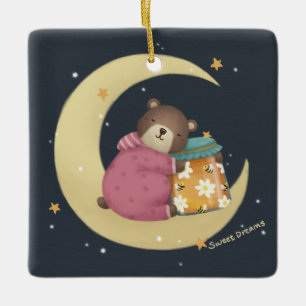 Sweet Dreams: Bear & Honey Illustration Ceramic Ornament