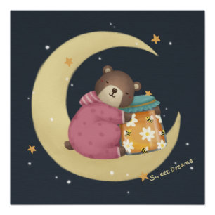 Sweet Dreams: Bear & Honey Illustration Poster