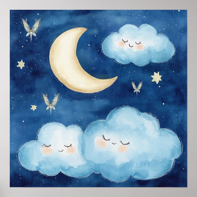 Sweet Dreams Blue Night Sky Nursery Poster (Front)