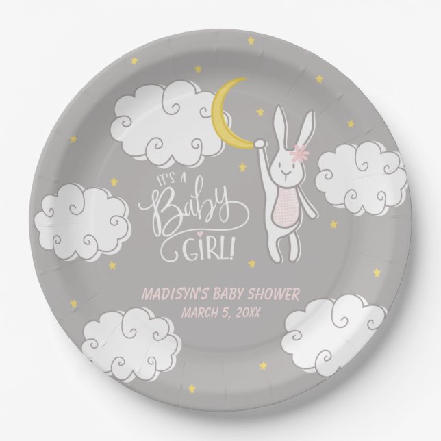 "Sweet Dreams" Bunny Baby Shower Personalised Paper Plate (Front)