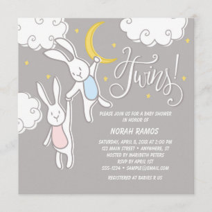 "Sweet Dreams Bunny" Twins Baby Shower Invitation