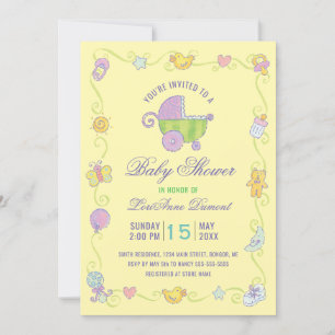 Sweet Dreams Carriage Yellow Baby Shower Invitation