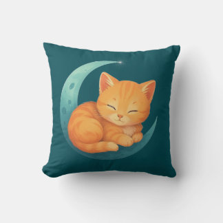 Sweet Dreams Cat on Moon Pillow