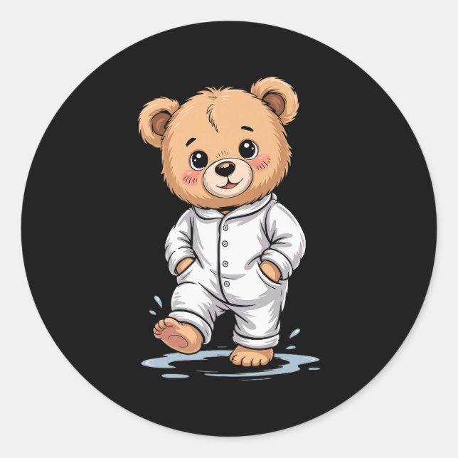 Sweet Dreams Cool Teddy Bear With Pajamas Premium  Classic Round Sticker (Front)