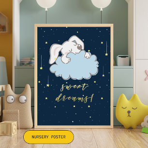 Sweet Dreams - Cute Bunny on a Cloud Nursery Poster