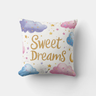 Sweet Dreams - Cute Clouds and Stars Illustration Cushion