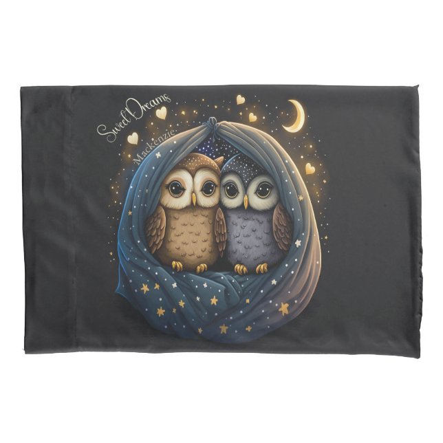 Sweet Dreams Cute Design Owl Personalised Name Pillowcase (Front)
