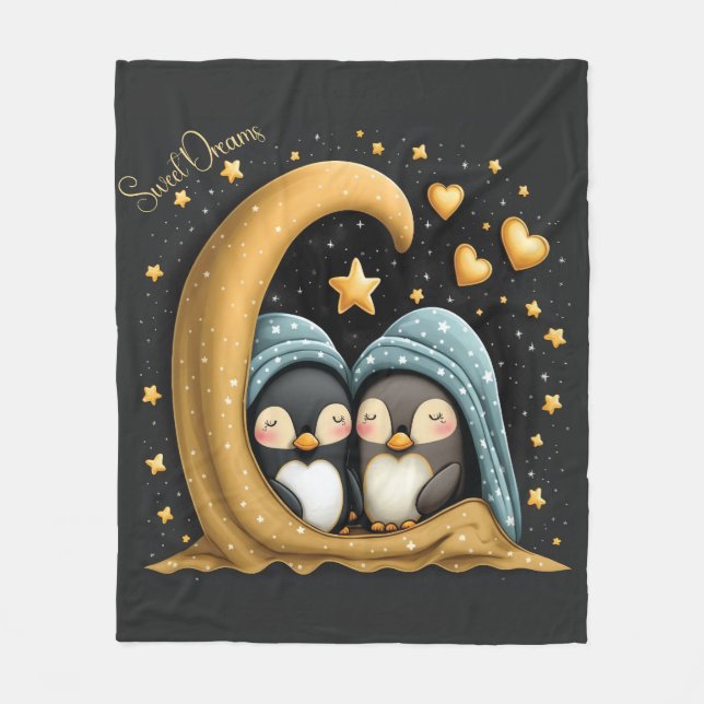 Sweet Dreams Cute Design Penguin Fleece Blanket (Front)