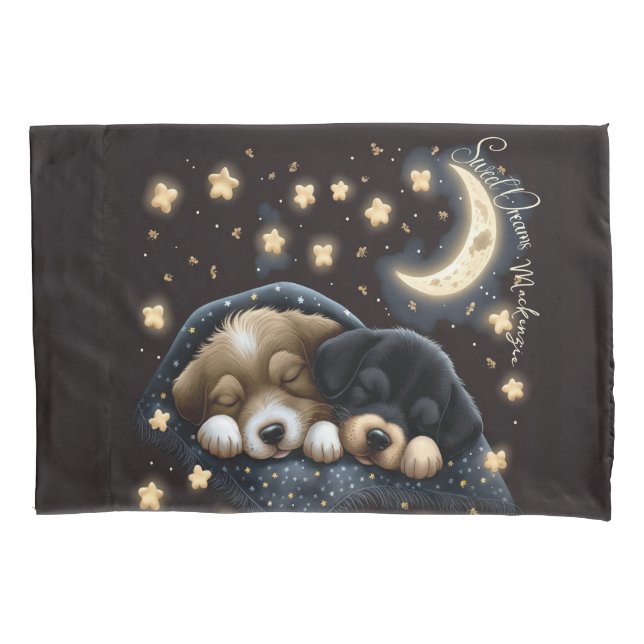 Sweet Dreams Cute Design Puppy Personalised Name Pillowcase (Front)