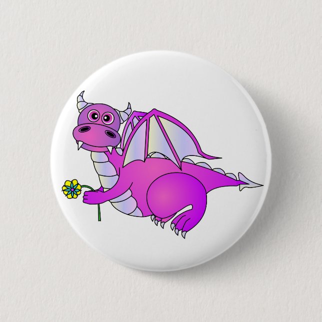 Sweet Dreams - Cute Purple Dragon with Flower 6 Cm Round Badge (Front)