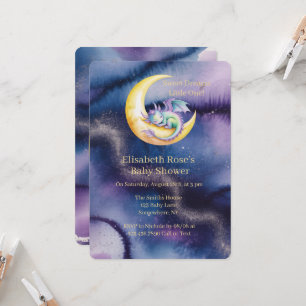 Sweet Dreams Dragon and Half Moon Baby Shower Invitation