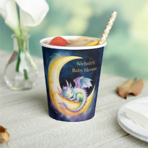 Sweet Dreams Dragon and Half Moon Baby Shower Paper Cups
