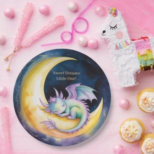 Sweet Dreams Dragon and Half Moon Baby Shower Paper Plate