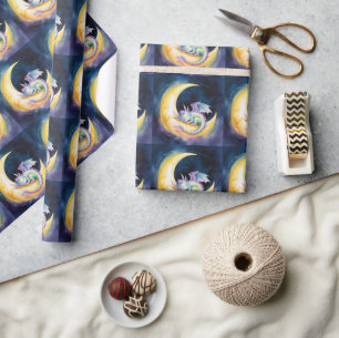 Sweet Dreams Dragon and Half Moon Baby Shower Wrapping Paper