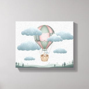 Sweet Dreams Dusty Green Bear Hot Air Balloon Art Canvas Print