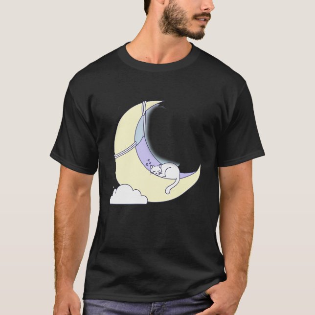 Sweet Dreams Feline: Minimalist Cat Sleeping T-Shirt (Front)