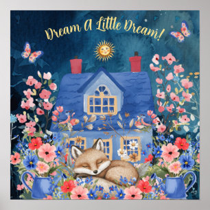Sweet Dreams Floral Fox & Birds Nursery Poster
