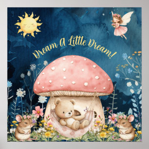 Sweet Dreams Floral Teddy Bear & Mice Poster