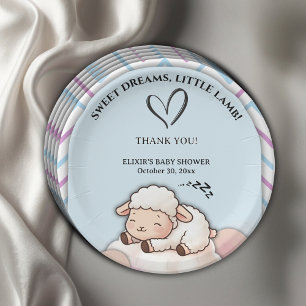 Sweet Dreams Little Lamb Cute Kawaii Baby Shower Paper Plate