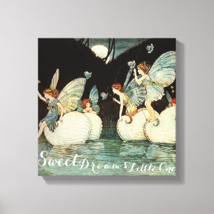 Sweet Dreams Little One Fairies Pond with Moon Tri Canvas Print