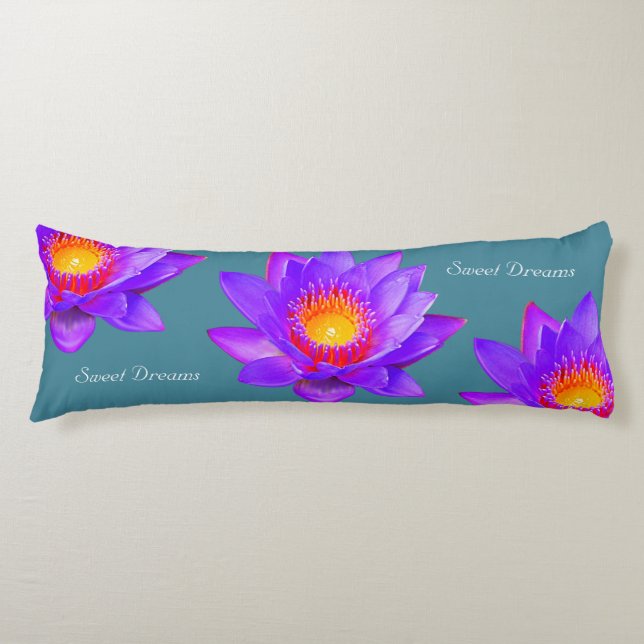 Sweet Dreams Lotus Flowers on Bluish Teal Body Cushion (Front)