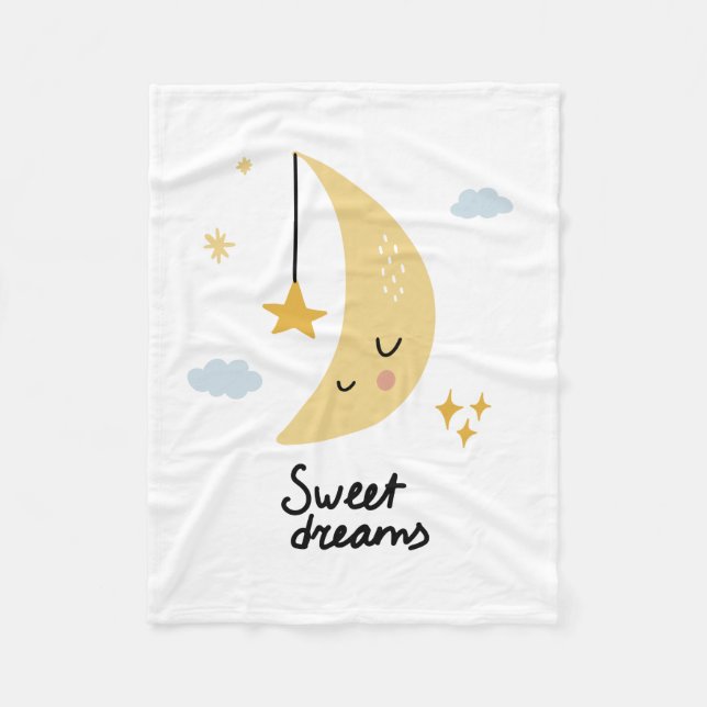 Sweet Dreams Moon & Stars Fleece Blanket (Front)