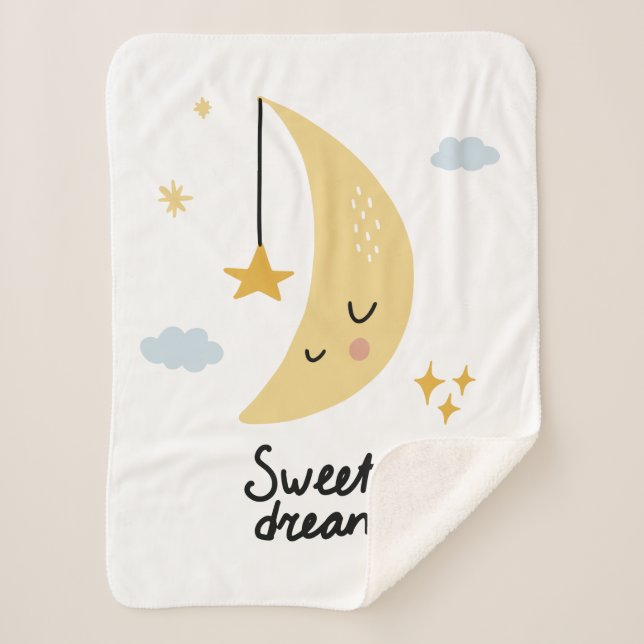 Sweet Dreams Moon & Stars Sherpa Blanket (Front)