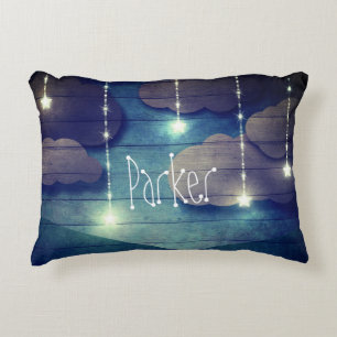 Sweet dreams Night sky hanging star rustic blue Decorative Cushion