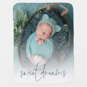 Sweet Dreams Photo Monogram Turquoise Baby Blanket