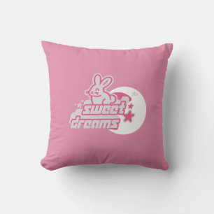 Sweet Dreams: Pink Rabbit on the Moon Square Pillo Cushion