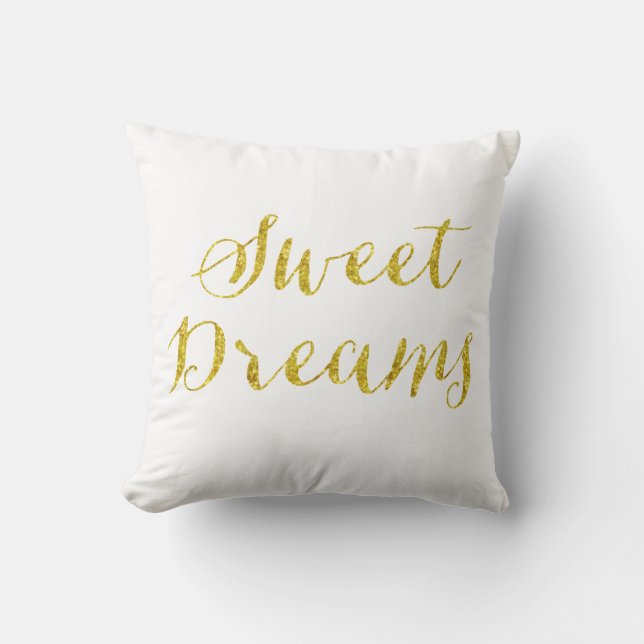 Sweet Dreams Quote Gold Faux Glitter Metallic Cushion (Front)