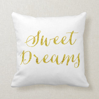 Sweet Dreams Quote Gold Faux Glitter Metallic Cushion