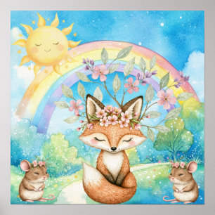 Sweet Dreams Rainbow Fox & Mice Nursery  Poster