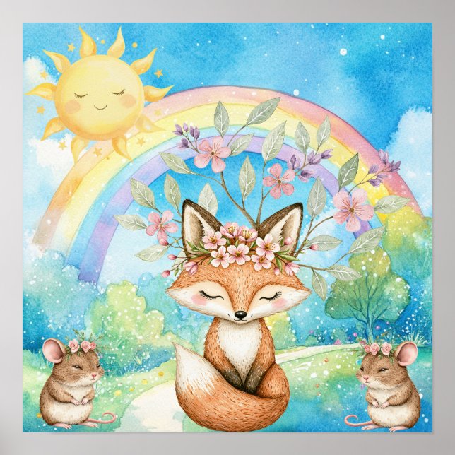 Sweet Dreams Rainbow Fox & Mice Nursery  Poster (Front)