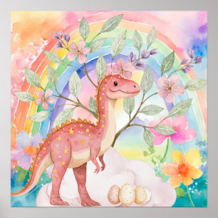 Sweet Dreams Rainbow Pink Dinosaurs Nursery  Poster