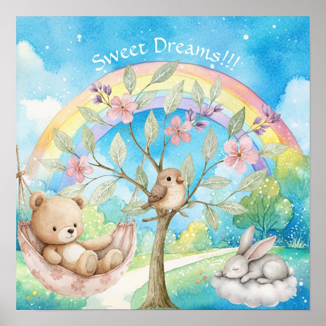 Sweet Dreams Rainbow Sleepy Animals Nursery  Poster (Front)