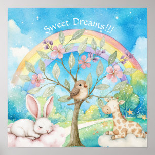 Sweet Dreams Rainbow Sleepy Animals Nursery  Poster