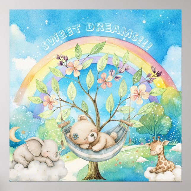 Sweet Dreams Rainbow Sleepy Animals Nursery  Poster (Front)