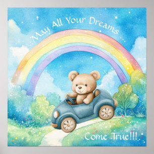Sweet Dreams Rainbow Teddy Bear Nursery Poster