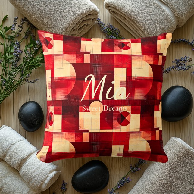 Sweet Dreams – Red & Cream Geometric Accent  Cushion (Creator Uploaded)