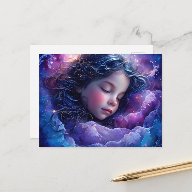 Sweet Dreams Sleeping Girl Postcard (Front/Back In Situ)