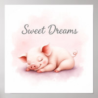 Sweet Dreams Sleeping Piglet Nursery Wall Art